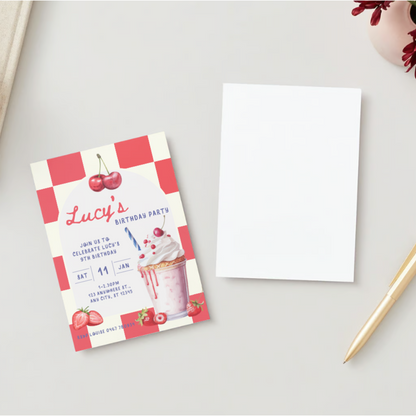 Personalised Milkshake Birthday Invitations - Printed