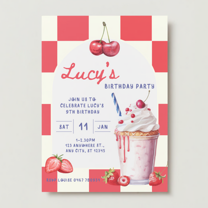 Personalised Milkshake Birthday Invitations - Printed