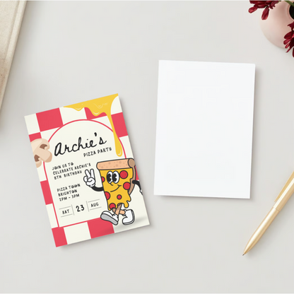 Personalised Pizza Birthday Invitations - Printed