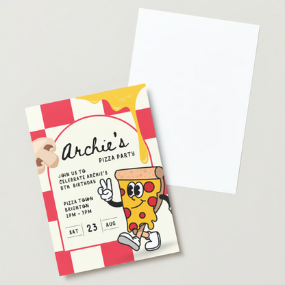 Personalised Pizza Birthday Invitations - Printed