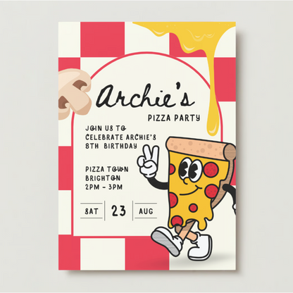 Personalised Pizza Birthday Invitations - Printed
