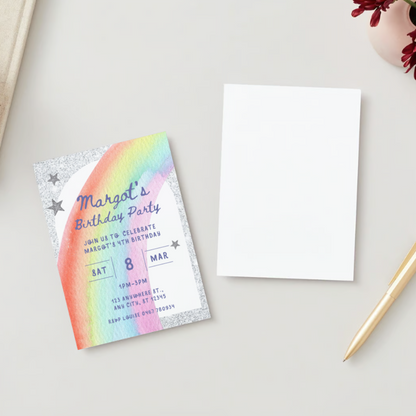 Personalised Rainbow Birthday Invitations - Printed
