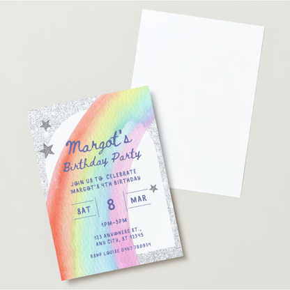 Personalised Rainbow Birthday Invitations - Printed