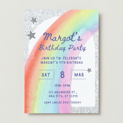 Personalised Rainbow Birthday Invitations - Printed