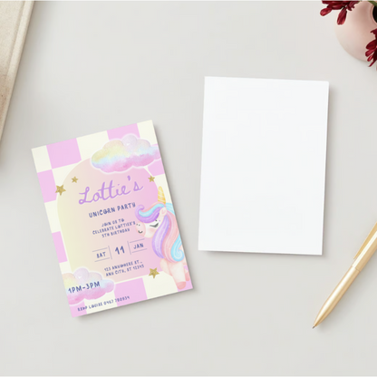 Personalised Unicorn Birthday Invitations - Printed