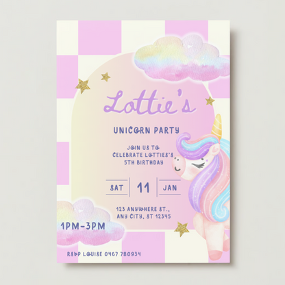 Personalised Unicorn Birthday Invitations - Printed