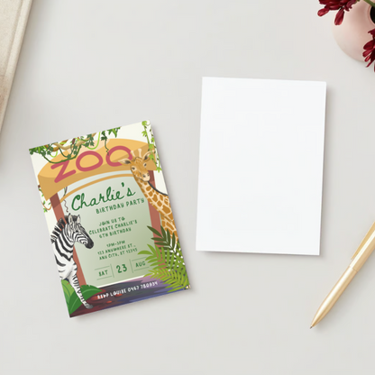 Personalised Zoo Birthday Invitations - Printed