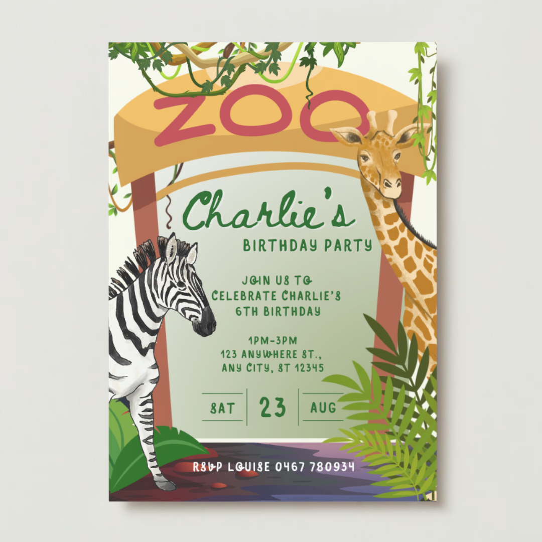 Zoo Animal Birthday Invitations – Digital Template