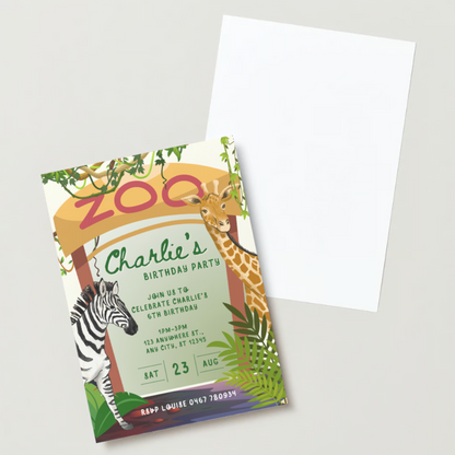 Personalised Zoo Birthday Invitations - Printed