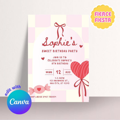 Red Candy Heart Birthday Invitations – Digital Template