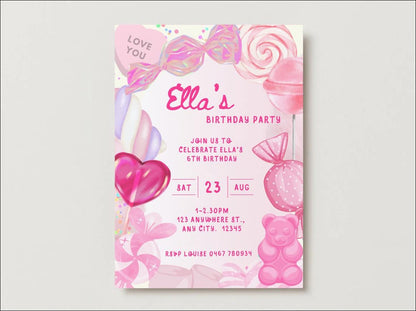 Pink Candy (Sweets / Lollys) Invite – Digital Template