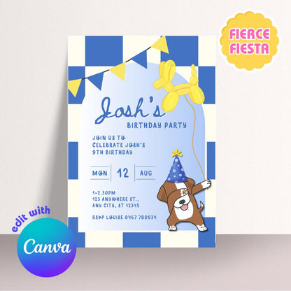 Blue Dog Birthday Invitations – Digital Template