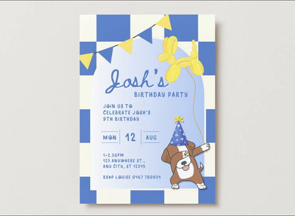 Blue Dog Birthday Invitations – Digital Template
